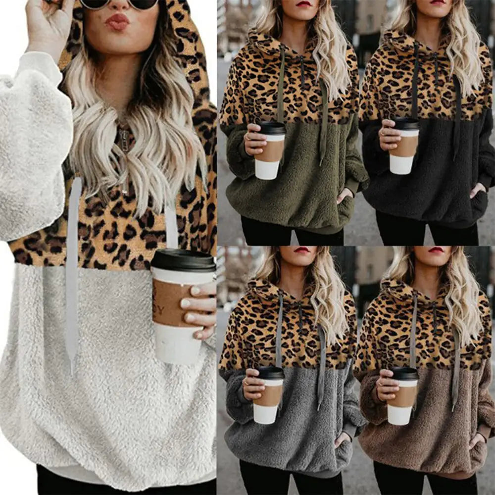 Leopard Print Hooded Sweater for Women (Fall/Winter)