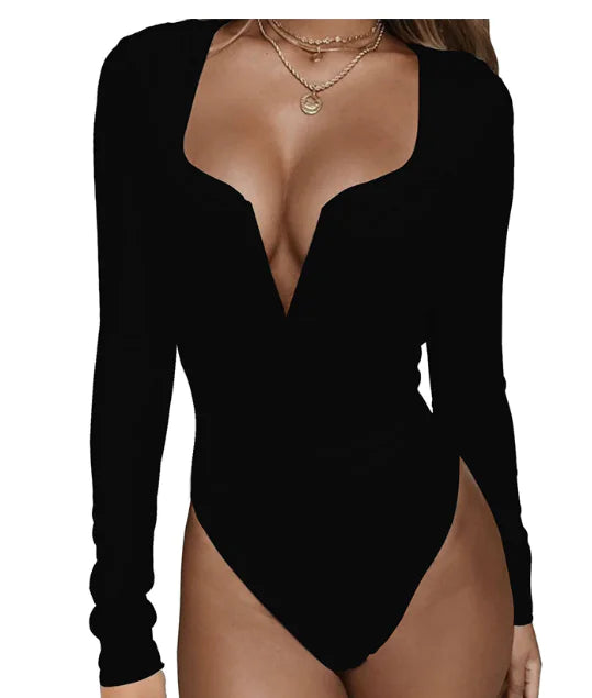 Versatile Long Sleeve Slim Fit Deep V Top & Bodysuit