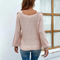 Women's Knitted Sweater with Lantern Sleeves for Fall