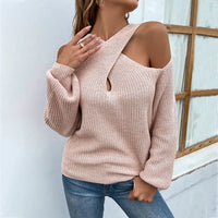 Women's Knitted Sweater with Lantern Sleeves for Fall