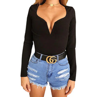 Versatile Long Sleeve Slim Fit Deep V Top & Bodysuit