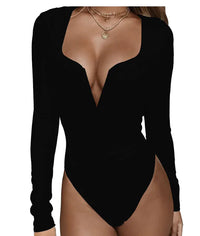 Versatile Long Sleeve Slim Fit Deep V Top & Bodysuit